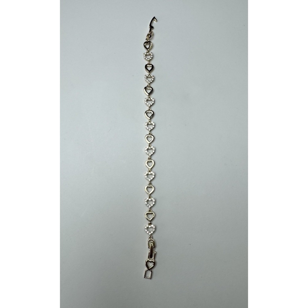 14k Yellow Gold Filled Tarnish-Resist 7.5" Heart Chain Bracelet Crystal New - Picture 2 of 4
